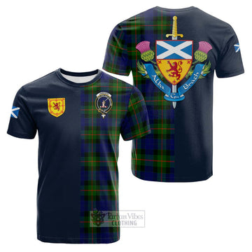 Jamieson Tartan Cotton T-shirt Alba with Scottish Lion Royal Arm Half Style