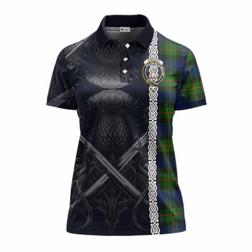 Jamieson Tartan Women's Polo Shirt with Family Crest Cross Sword Thistle Celtic Vibes Women - Tartan Vibes Clothing