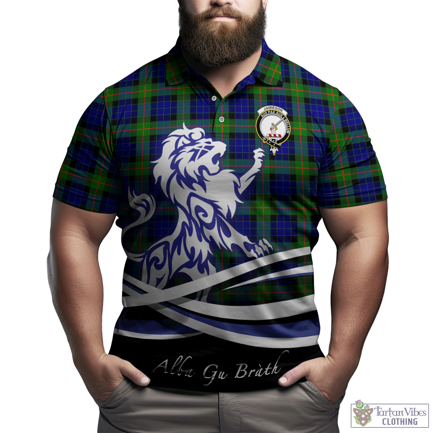 Jamieson Tartan Polo Shirt with Alba Gu Brath Regal Lion Emblem Kid - Tartan Vibes Clothing