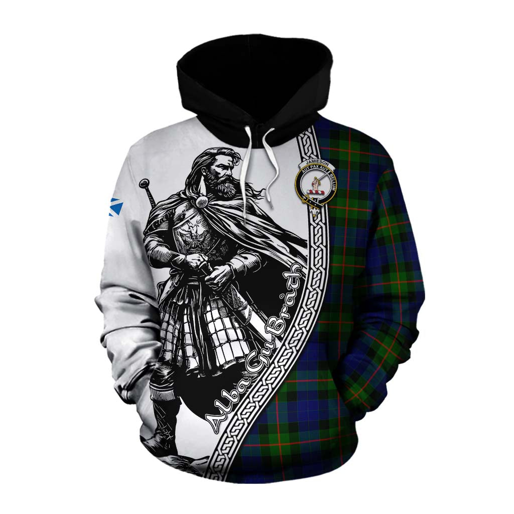 Jamieson Tartan Clan Crest Cotton Hoodie with Highlander Warrior Celtic Style Pullover Hoodie XS - Tartan Vibes Clothing