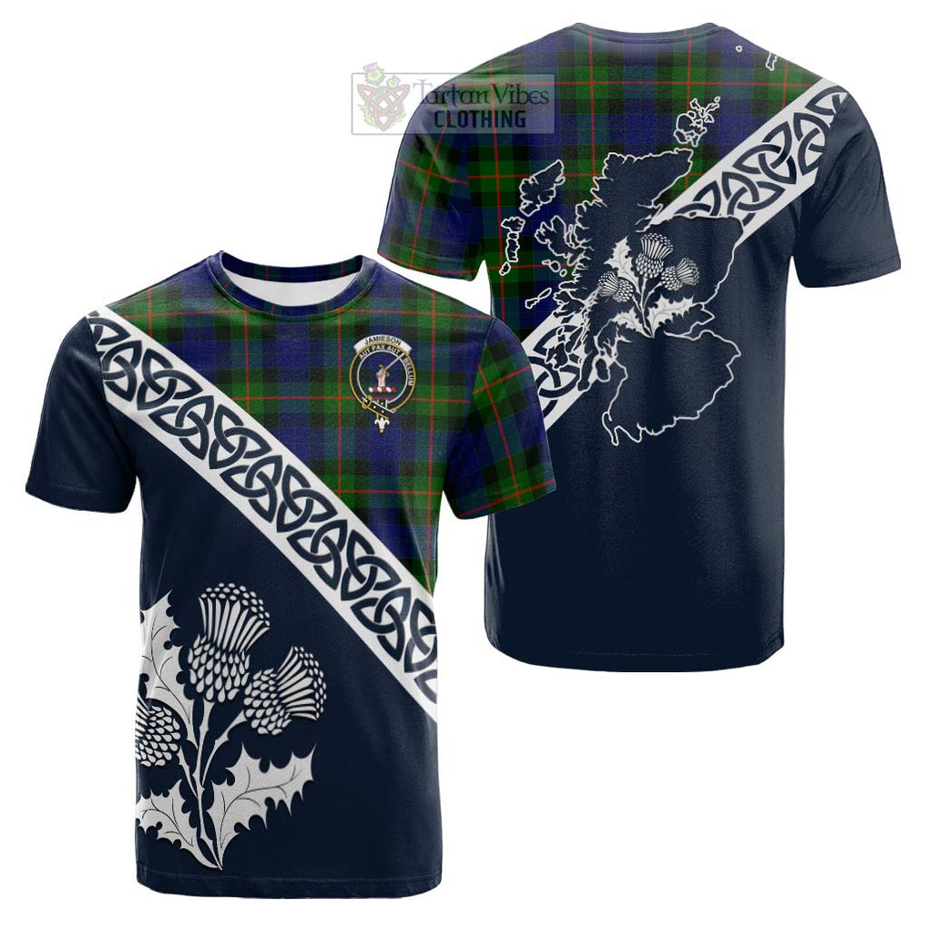 Jamieson Tartan Cotton T-shirt Featuring Thistle and Scotland Map Kid's Shirt - Tartan Vibes Clothing