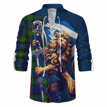 Jamieson Tartan Family Crest Ghillie Kilt Shirt with Scottish Majestic Lion Men - Tartan Vibes Clothing