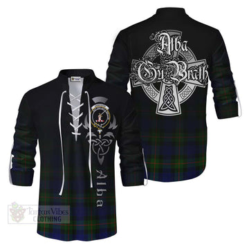 Jamieson Tartan Ghillie Kilt Shirt Featuring Alba Gu Brath Family Crest Celtic Inspired Men - Tartan Vibes Clothing