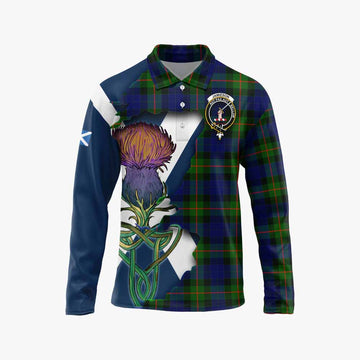 Jamieson Tartan Family Crest Long Sleeve Polo Shirt Scottish Thistle Celtic Inspired Unisex - Tartan Vibes Clothing