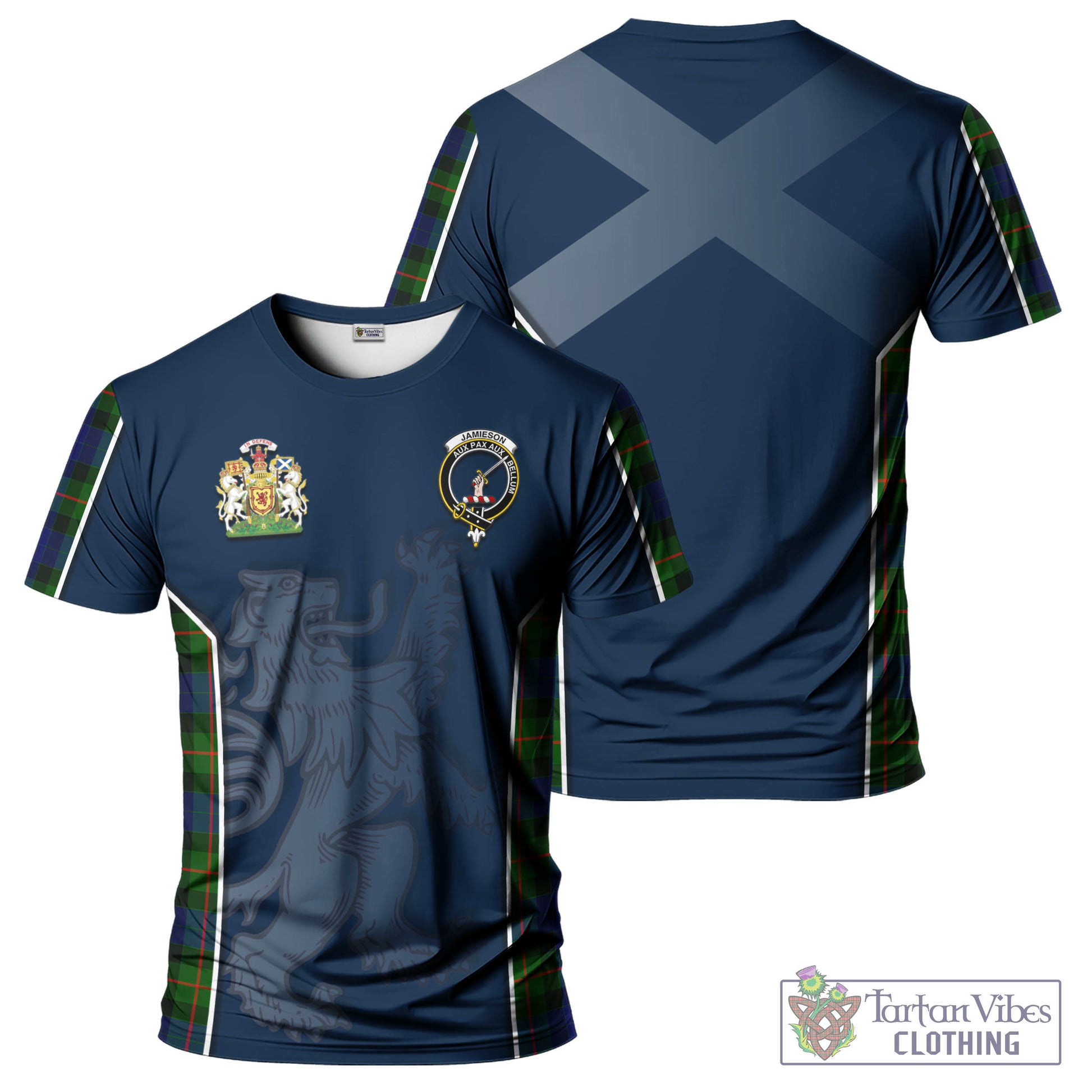 Tartan Vibes Clothing Jamieson Tartan T-Shirt with Family Crest and Lion Rampant Vibes Sport Style
