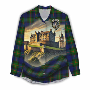 Jamieson Tartan Family Crest Women's Casual Shirt with Scottish Ancient Castle Style Female - Tartan Vibes Clothing