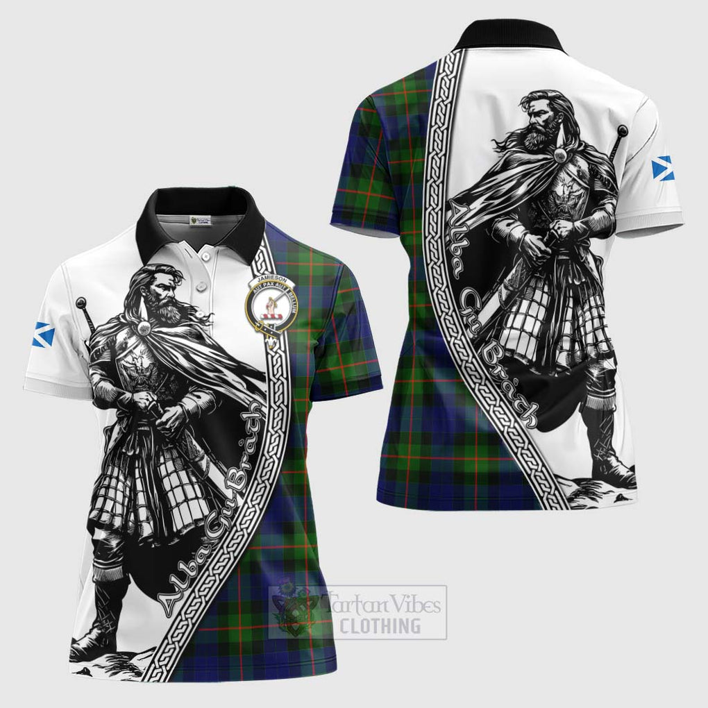 Jamieson Tartan Clan Crest Women's Polo Shirt with Highlander Warrior Celtic Style Women - Tartan Vibes Clothing