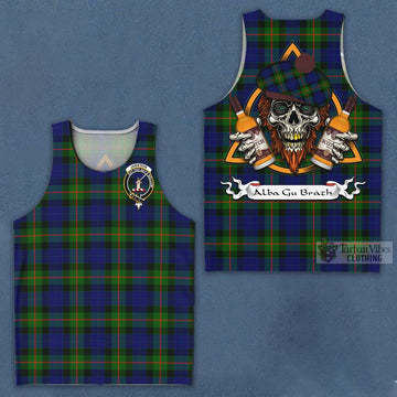 Jamieson Tartan Men's Tank Top with Family Crest and Bearded Skull Holding Bottles of Whiskey Men - Tartan Vibes Clothing