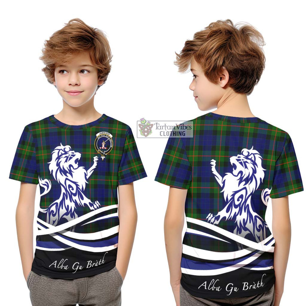 Jamieson Tartan Kid T-Shirt with Alba Gu Brath Regal Lion Emblem Youth XL Size14 - Tartan Vibes Clothing