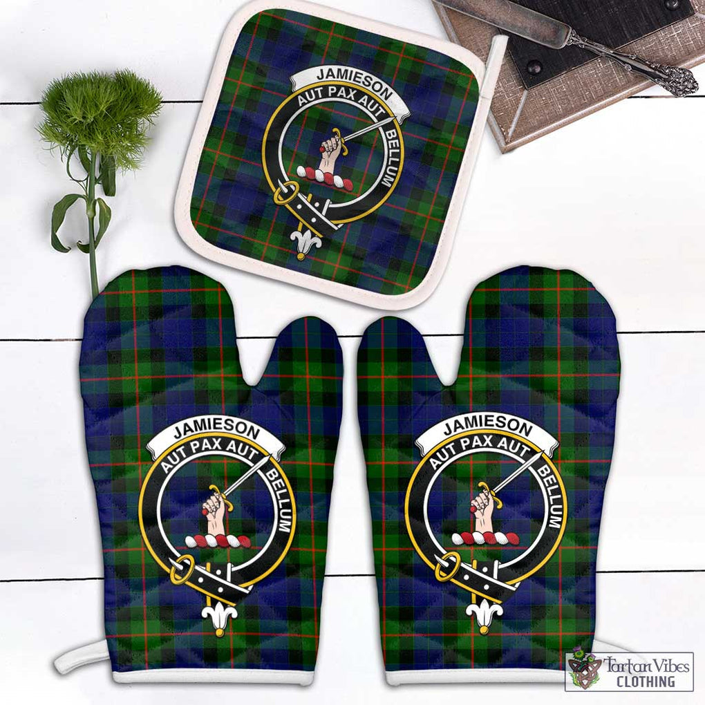 Jamieson Tartan Combo Oven Mitt & Pot-Holder with Family Crest White - Tartan Vibes Clothing