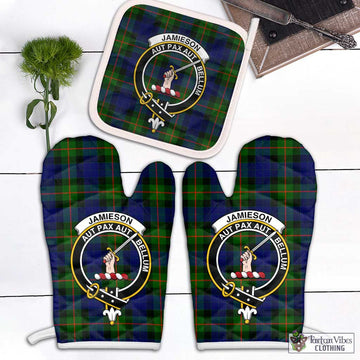 Jamieson Tartan Combo Oven Mitt & Pot-Holder with Family Crest Combo 2 Oven Mitt & 1 Pot-Holder Black - Tartan Vibes Clothing