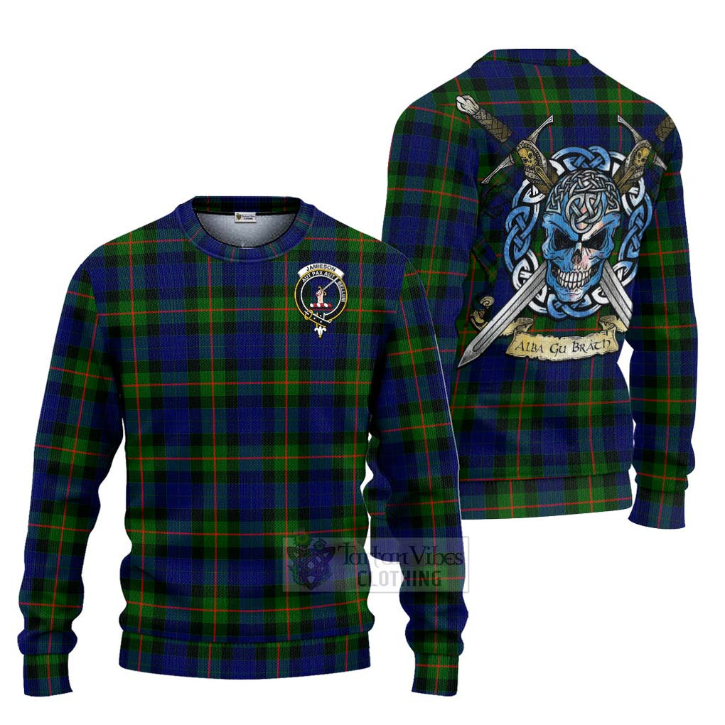 Jamieson Tartan Ugly Sweater with Family Crest Celtic Skull Style Unisex - Tartan Vibes Clothing