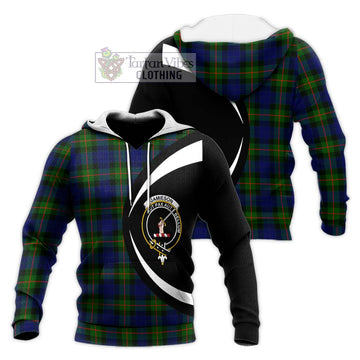 Jamieson Tartan Knitted Hoodie with Family Crest Circle Style Unisex Knitted Pullover Hoodie - Tartan Vibes Clothing