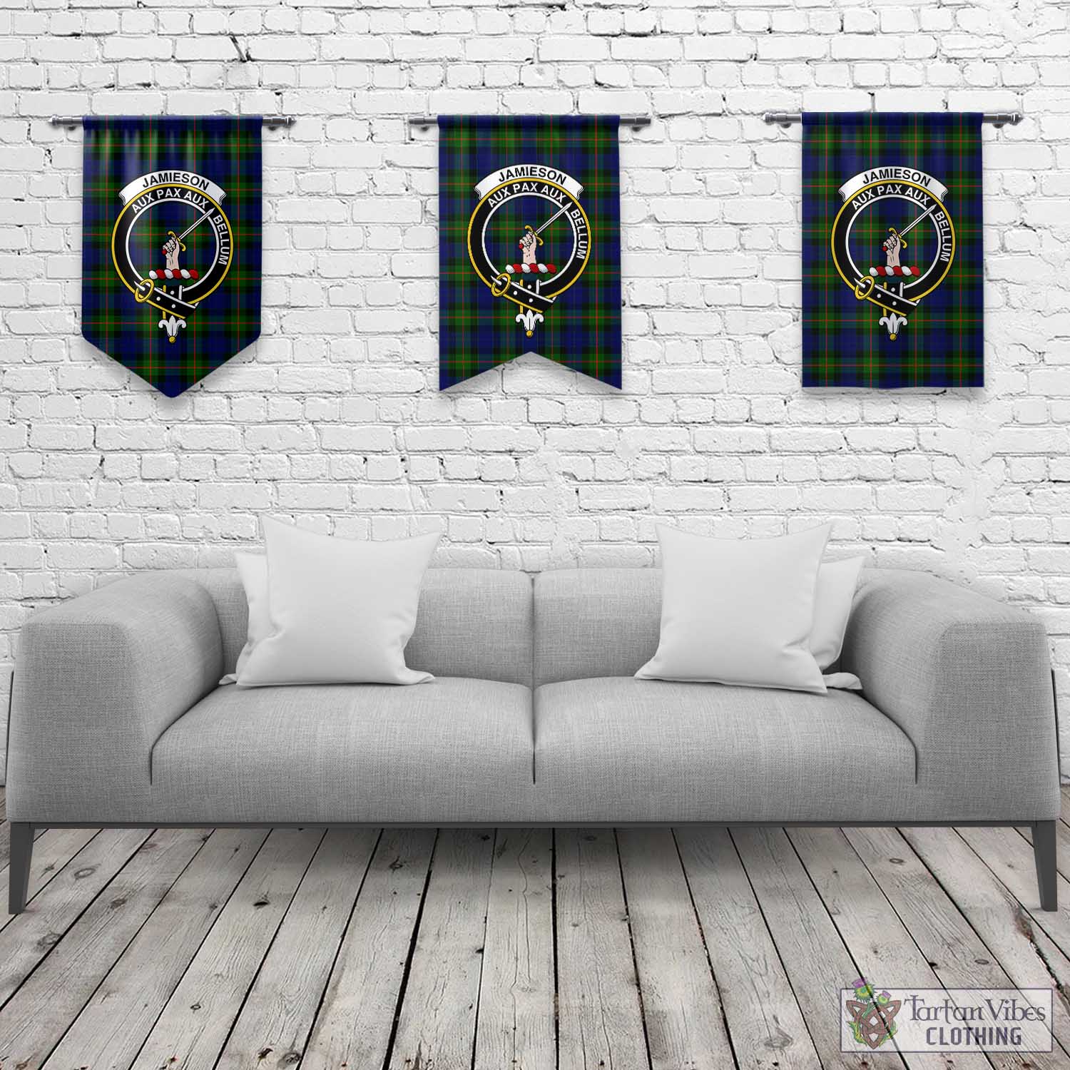 Jamieson Tartan Gonfalon, Tartan Banner with Family Crest Rectangle - Tartan Vibes Clothing