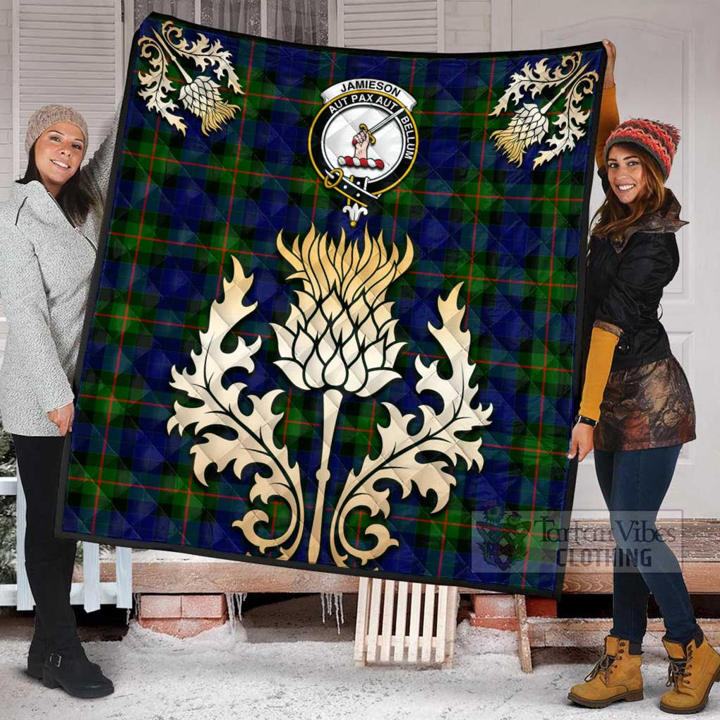 Tartan Vibes Clothing Jamieson Tartan Quilt with Family Crest and Golden Thistle Style