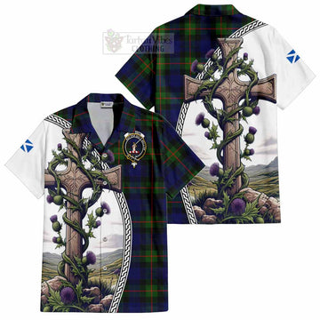 Jamieson Tartan Hawaiian Shirt with Family Crest and St. Andrew's Cross Accented by Thistle Vines Kid - Tartan Vibes Clothing
