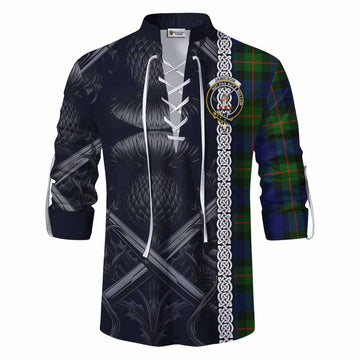 Jamieson Tartan Ghillie Kilt Shirt with Family Crest Cross Sword Thistle Celtic Vibes Men - Tartan Vibes Clothing