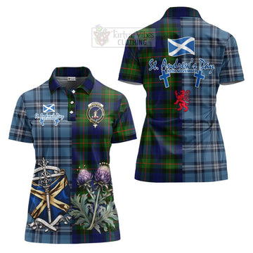 Jamieson Tartan Women's Polo Shirt Happy St. Andrew's Day Half Tartan Style Women - Tartan Vibes Clothing