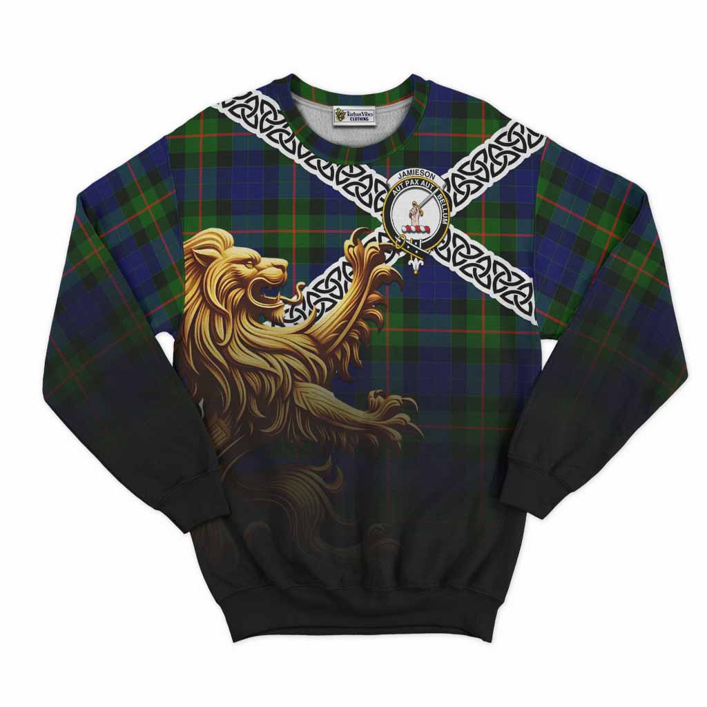 Jamieson Crest Tartan Sweatshirt with Golden Lion Emblem Celtic Style Unisex - Tartan Vibes Clothing