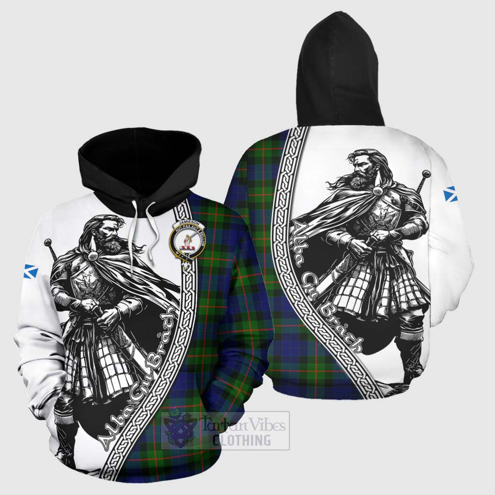 Jamieson Tartan Clan Crest Hoodie with Highlander Warrior Celtic Style Zip Hoodie - Tartan Vibes Clothing