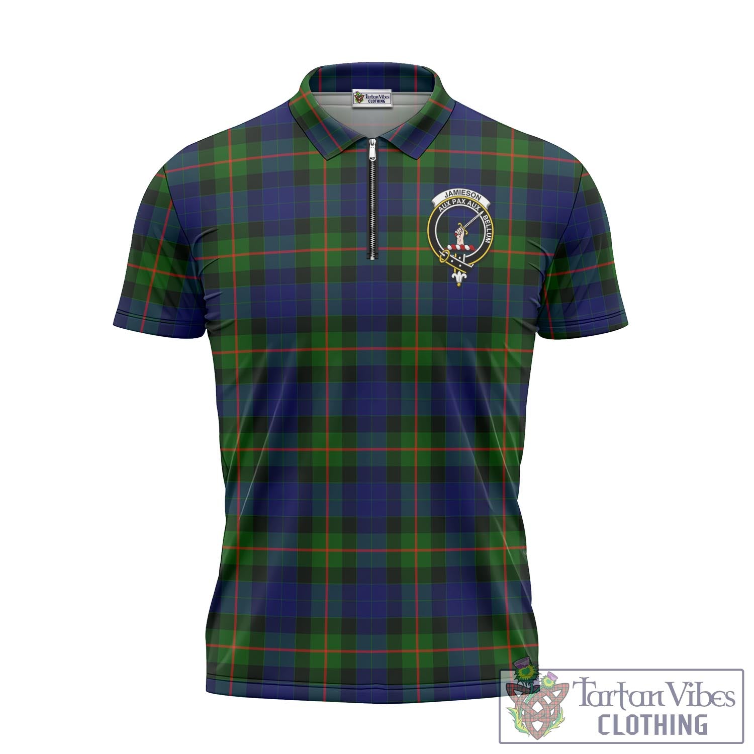 Tartan Vibes Clothing Jamieson Tartan Zipper Polo Shirt with Family Crest