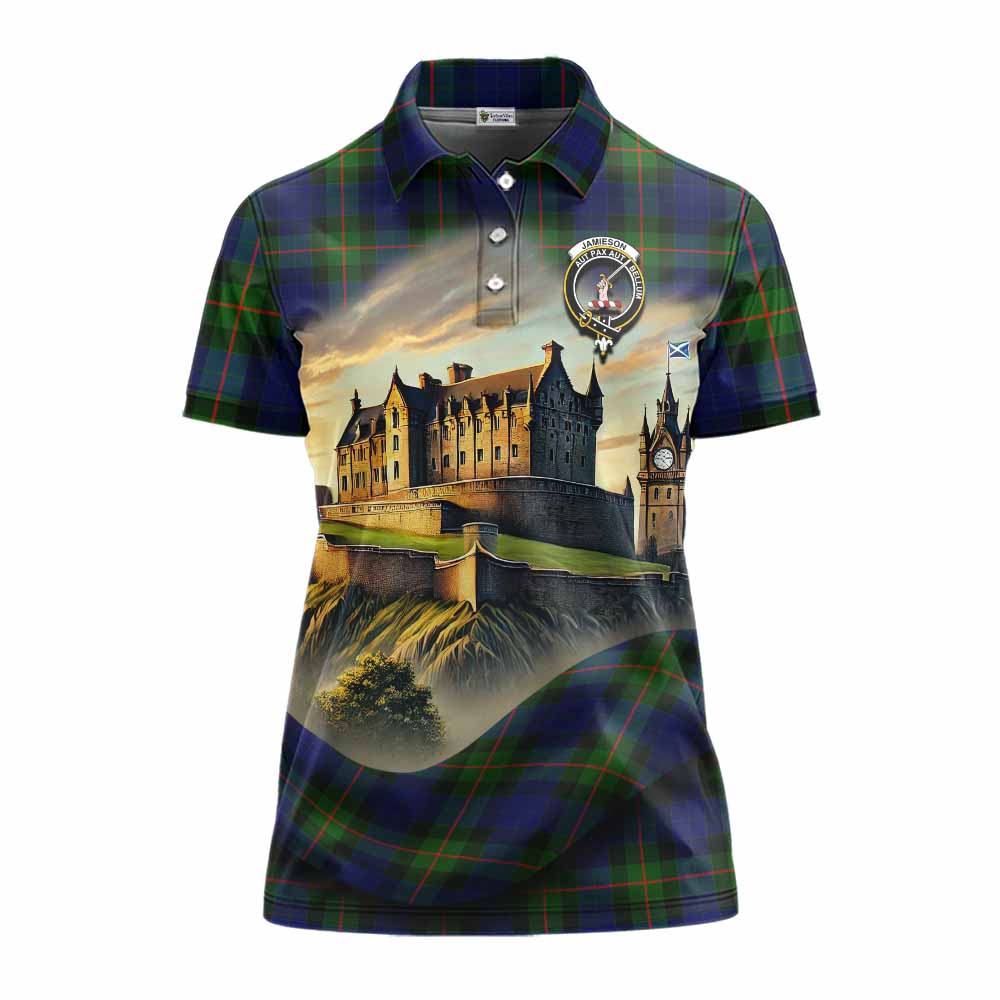 Jamieson Tartan Family Crest Women's Polo Shirt with Scottish Ancient Castle Style Women - Tartan Vibes Clothing