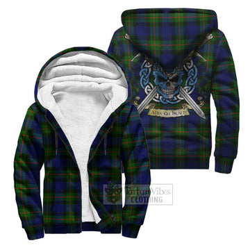 Jamieson Tartan Sherpa Hoodie with Family Crest Celtic Skull Style Unisex S - Tartan Vibes Clothing