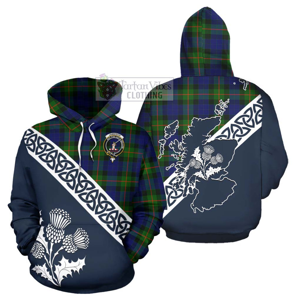 Jamieson Tartan Hoodie Featuring Thistle and Scotland Map Zip Hoodie - Tartan Vibes Clothing