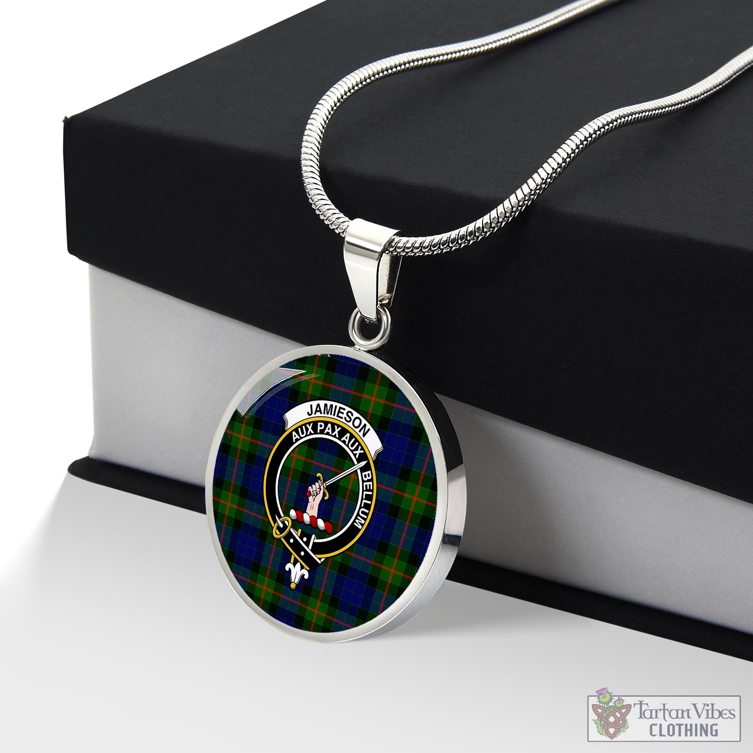 Jamieson Tartan Circle Necklace with Family Crest Luxury Necklace (Silver) No - Tartan Vibes Clothing