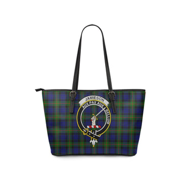 Jamieson Tartan Leather Tote Bag with Family Crest