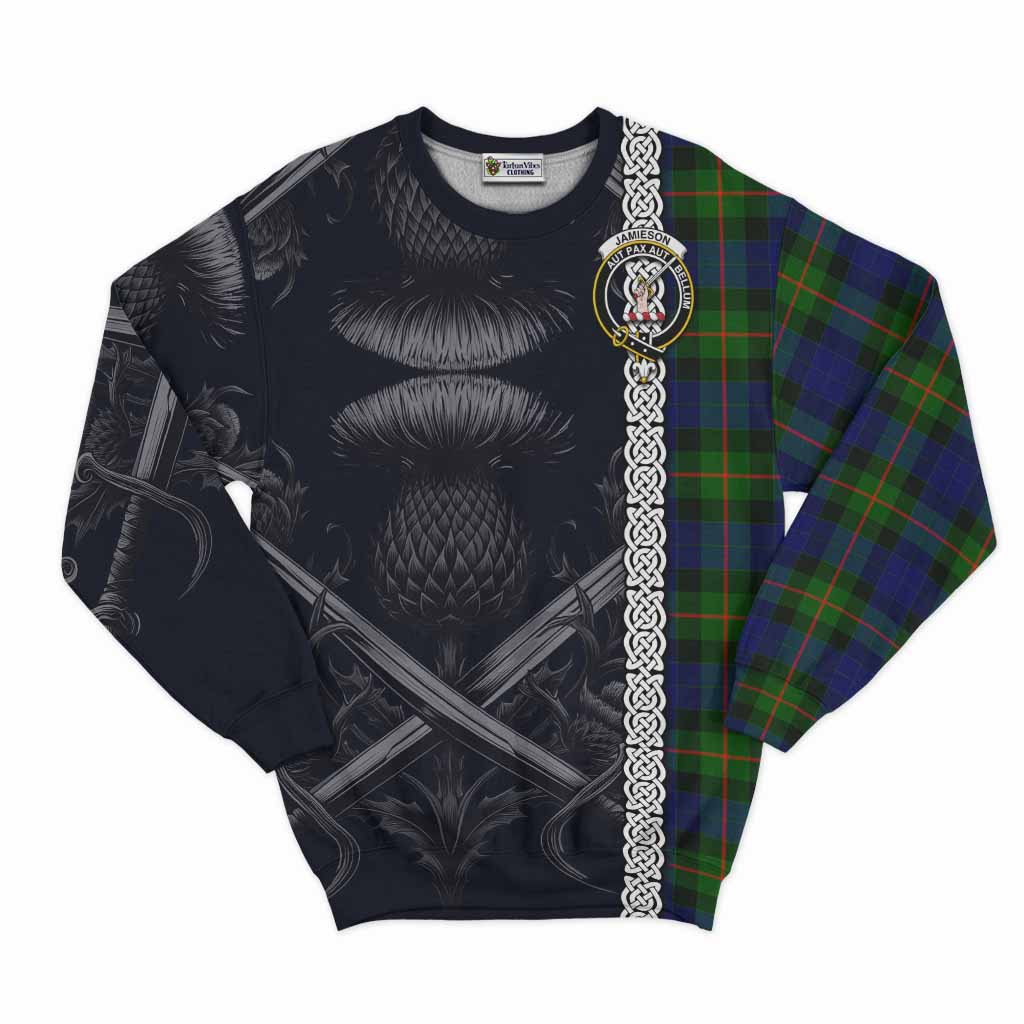 Jamieson Tartan Sweatshirt with Family Crest Cross Sword Thistle Celtic Vibes Unisex - Tartan Vibes Clothing