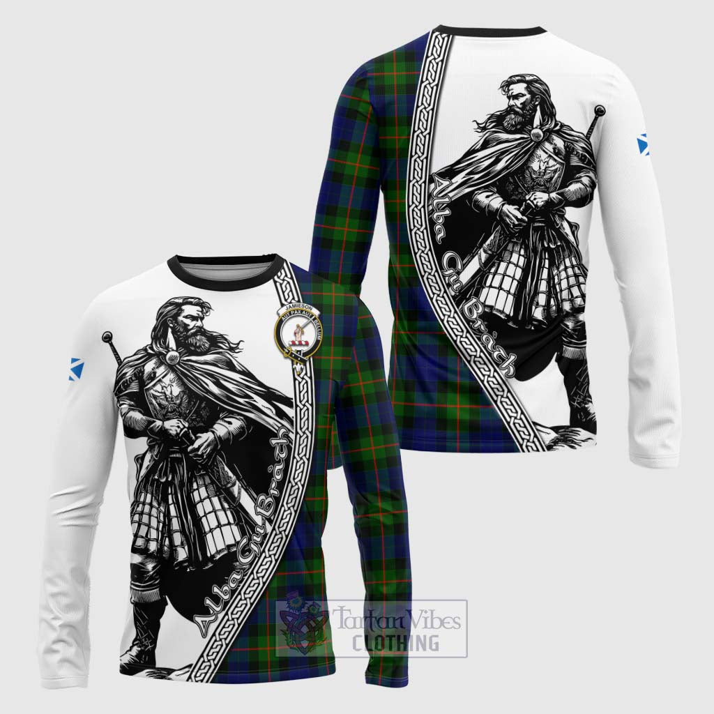 Jamieson Tartan Clan Crest Long Sleeve T-Shirt with Highlander Warrior Celtic Style Unisex - Tartan Vibes Clothing