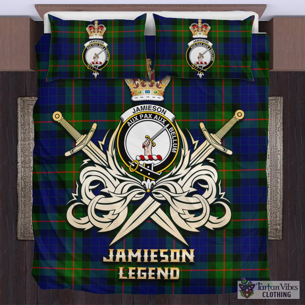 Tartan Vibes Clothing Jamieson Tartan Bedding Set with Clan Crest and the Golden Sword of Courageous Legacy