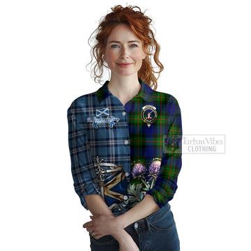 Jamieson Tartan Women's Casual Shirt Happy St. Andrew's Day Half Tartan Style Female - Tartan Vibes Clothing