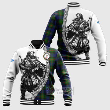 Jamieson Tartan Clan Crest Baseball Jacket with Highlander Warrior Celtic Style Unisex - Tartan Vibes Clothing