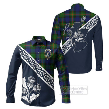 Jamieson Tartan Long Sleeve Button Shirt Featuring Thistle and Scotland Map Men's Shirt S - Tartan Vibes Clothing