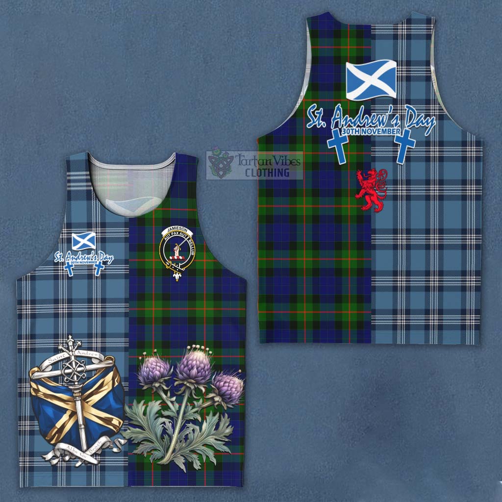 Jamieson Tartan Men's Tank Top Happy St. Andrew's Day Half Tartan Style Men - Tartan Vibes Clothing