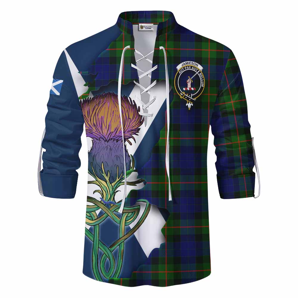 Jamieson Tartan Family Crest Ghillie Kilt Shirt Scottish Thistle Celtic Inspired Men - Tartan Vibes Clothing