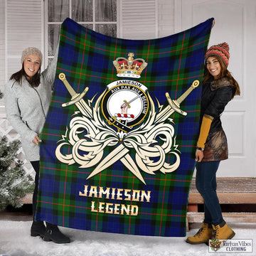 Jamieson Tartan Blanket with Clan Crest and the Golden Sword of Courageous Legacy X-Large 59 x 79 inches 150 x 200 cm - Tartan Vibes Clothing