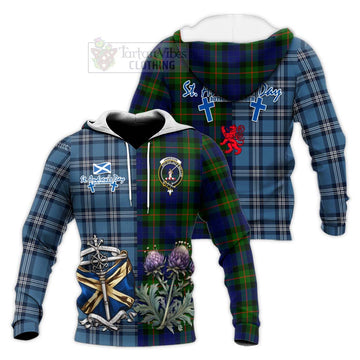 Jamieson Tartan Knitted Hoodie Happy St. Andrew's Day Half Tartan Style Unisex Knitted Pullover Hoodie - Tartan Vibes Clothing