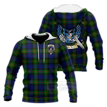 Jamieson Tartan Knitted Hoodie with Family Crest Celtic Skull Style Unisex Knitted Pullover Hoodie - Tartan Vibes Clothing