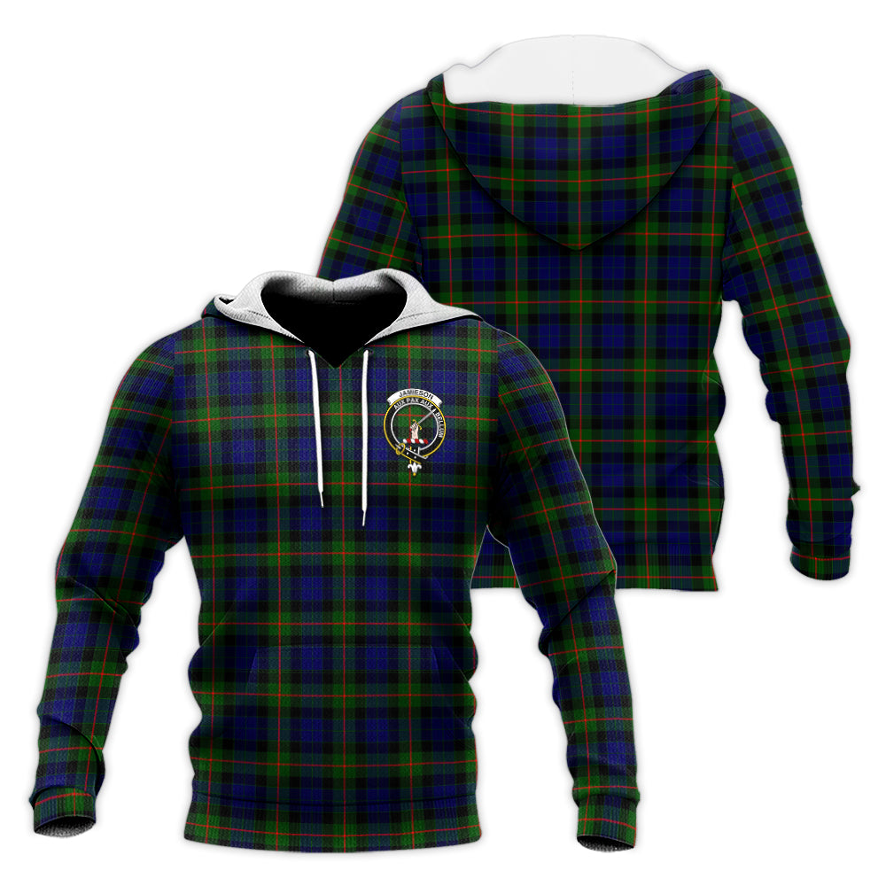Jamieson Tartan Knitted Hoodie with Family Crest Unisex Knitted Pullover Hoodie - Tartan Vibes Clothing