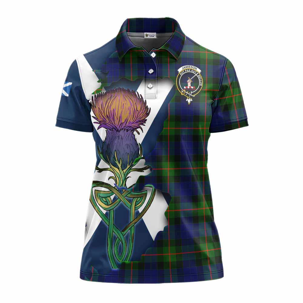 Jamieson Tartan Family Crest Women's Polo Shirt Scottish Thistle Celtic Inspired Women - Tartan Vibes Clothing