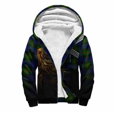 Jamieson Crest Tartan Sherpa Hoodie with Golden Lion Emblem Celtic Style Unisex S - Tartan Vibes Clothing