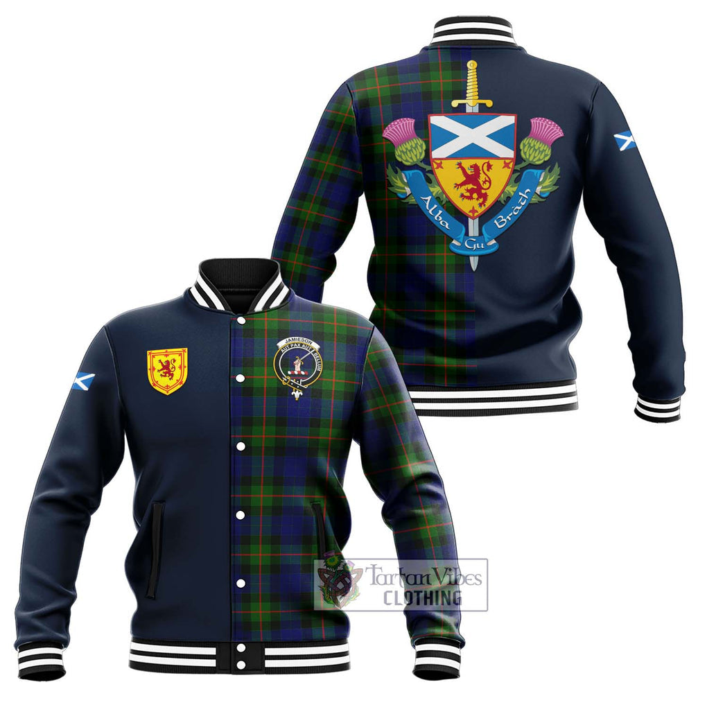 Jamieson Tartan Baseball Jacket Alba with Scottish Lion Royal Arm Half Style Unisex - Tartan Vibes Clothing