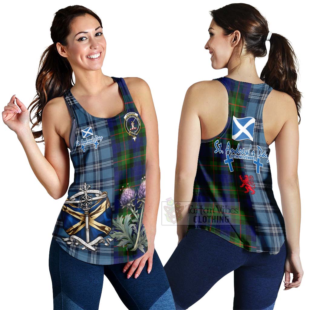 Jamieson Tartan Women's Racerback Tanks Happy St. Andrew's Day Half Tartan Style 4XL - Tartan Vibes Clothing