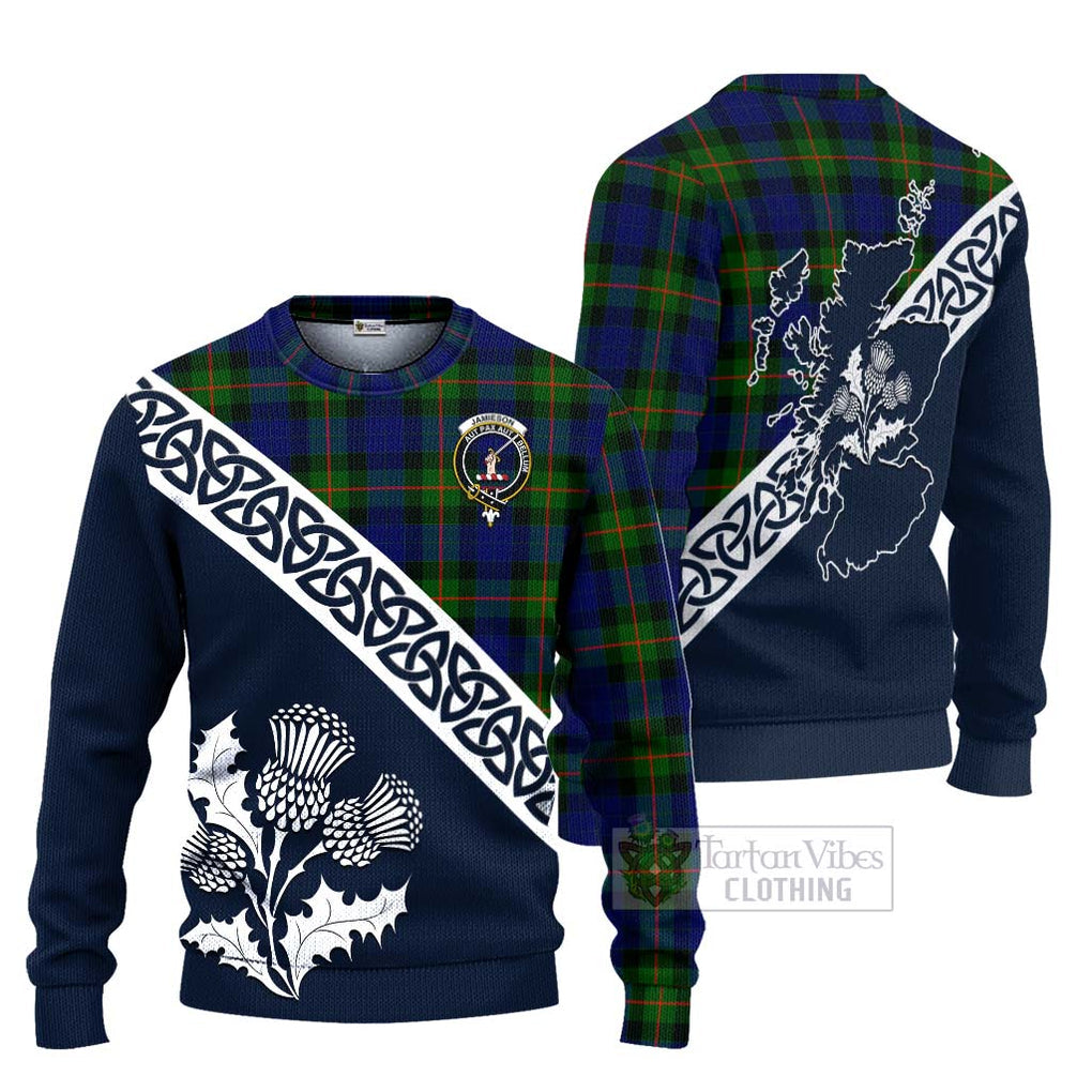 Jamieson Tartan Ugly Sweater Featuring Thistle and Scotland Map Unisex - Tartan Vibes Clothing