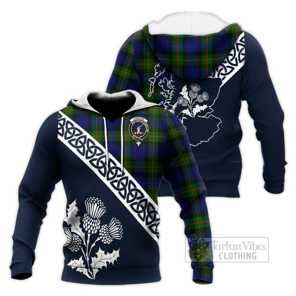 Jamieson Tartan Knitted Hoodie Featuring Thistle and Scotland Map Unisex Knitted Pullover Hoodie - Tartan Vibes Clothing