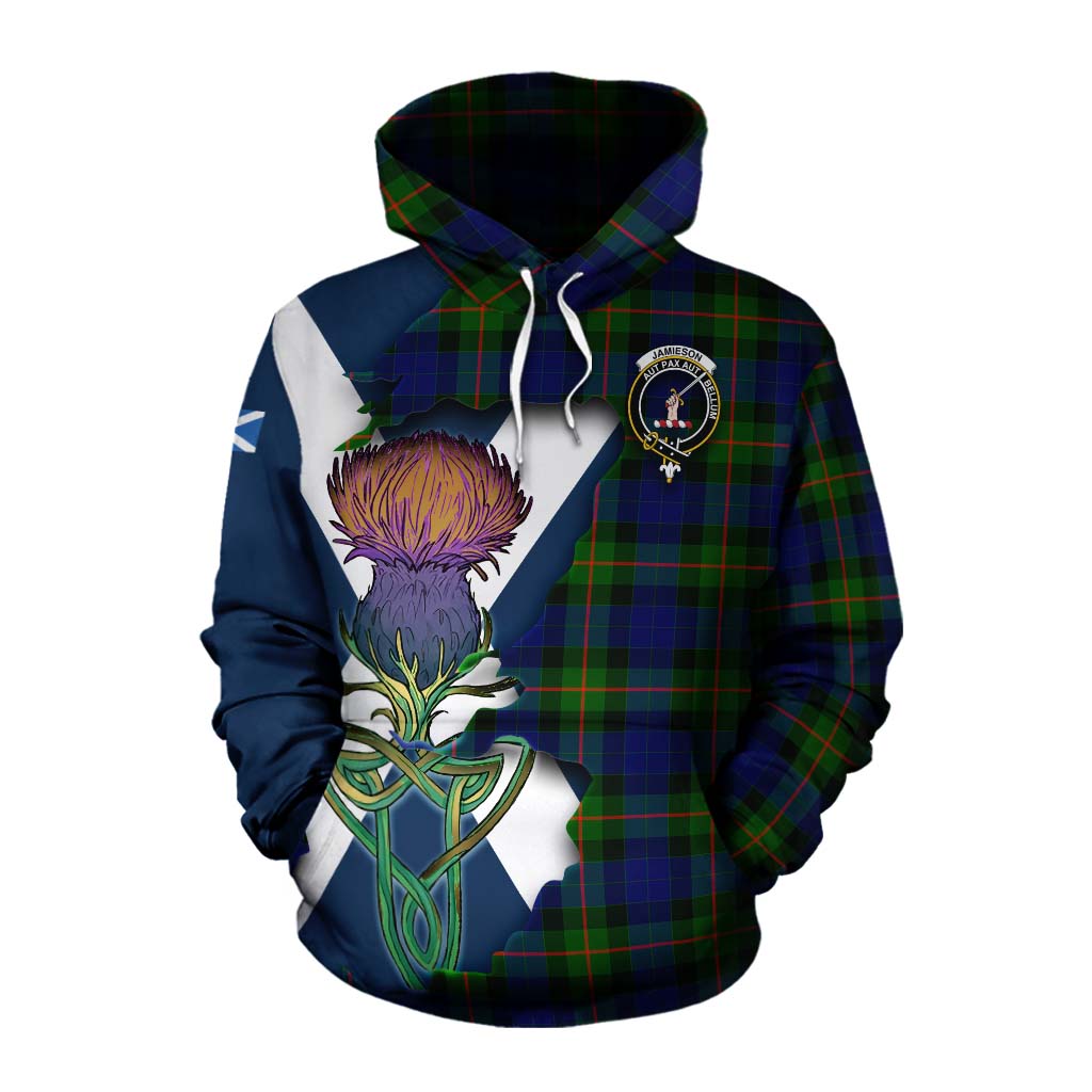 Jamieson Tartan Family Crest Cotton Hoodie Scottish Thistle Celtic Inspired Pullover Hoodie XS - Tartan Vibes Clothing
