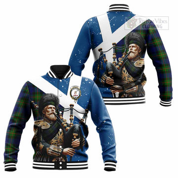 Jamieson Tartan Baseball Jacket with Family Crest Scottish Bagpiper Vibes Unisex - Tartan Vibes Clothing